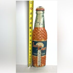 Vtg Sun Crest Soda 16 3/8" Metal Bottle Thermometer - Robertson - USA Made